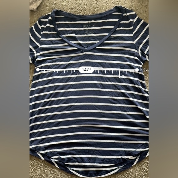 Blue and White Striped Vneck Soft & Sexy T-shirt - Picture 5 of 6